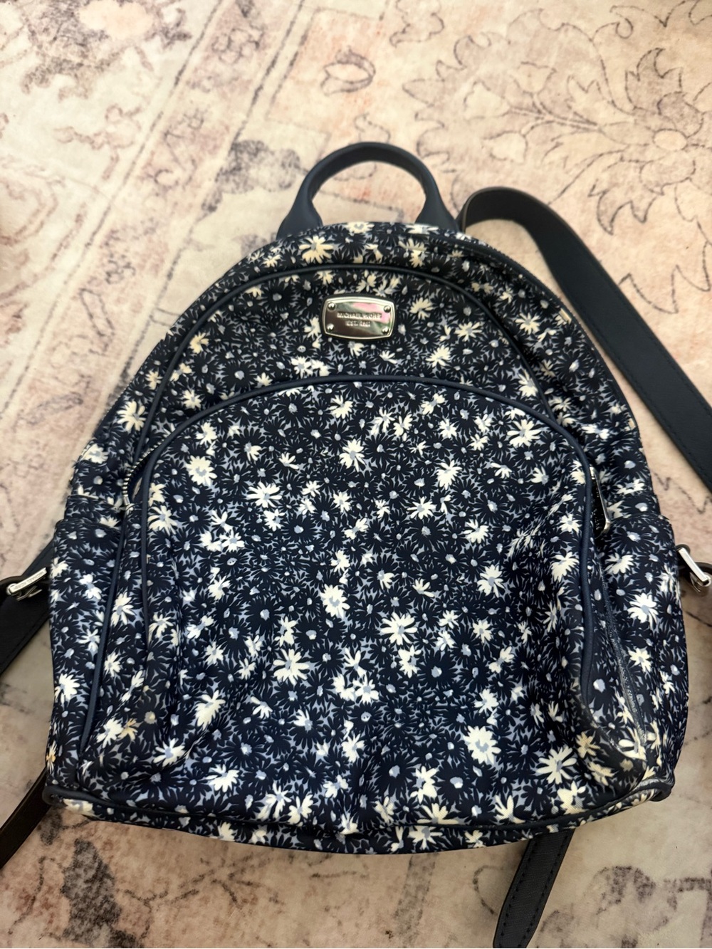 Michael Kors Navy and White Floral Backpack